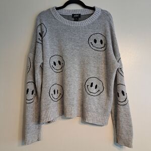 Just Polly Gray Smiley Face Sweater